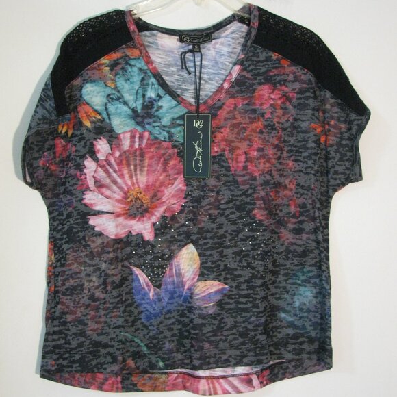 Diane Gilman QVC Blouse Small NWT $59 DG2 Floral Glitter Bling Embroidery - Picture 1 of 6